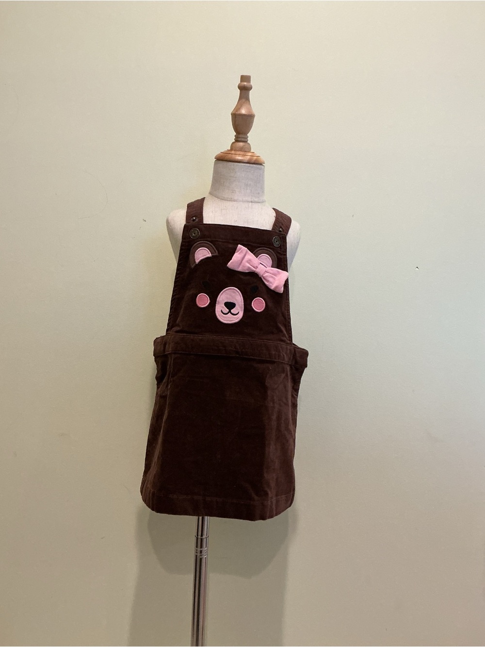 Gymboree Brown Corduroy Bear Overall Dress with Pink Accents